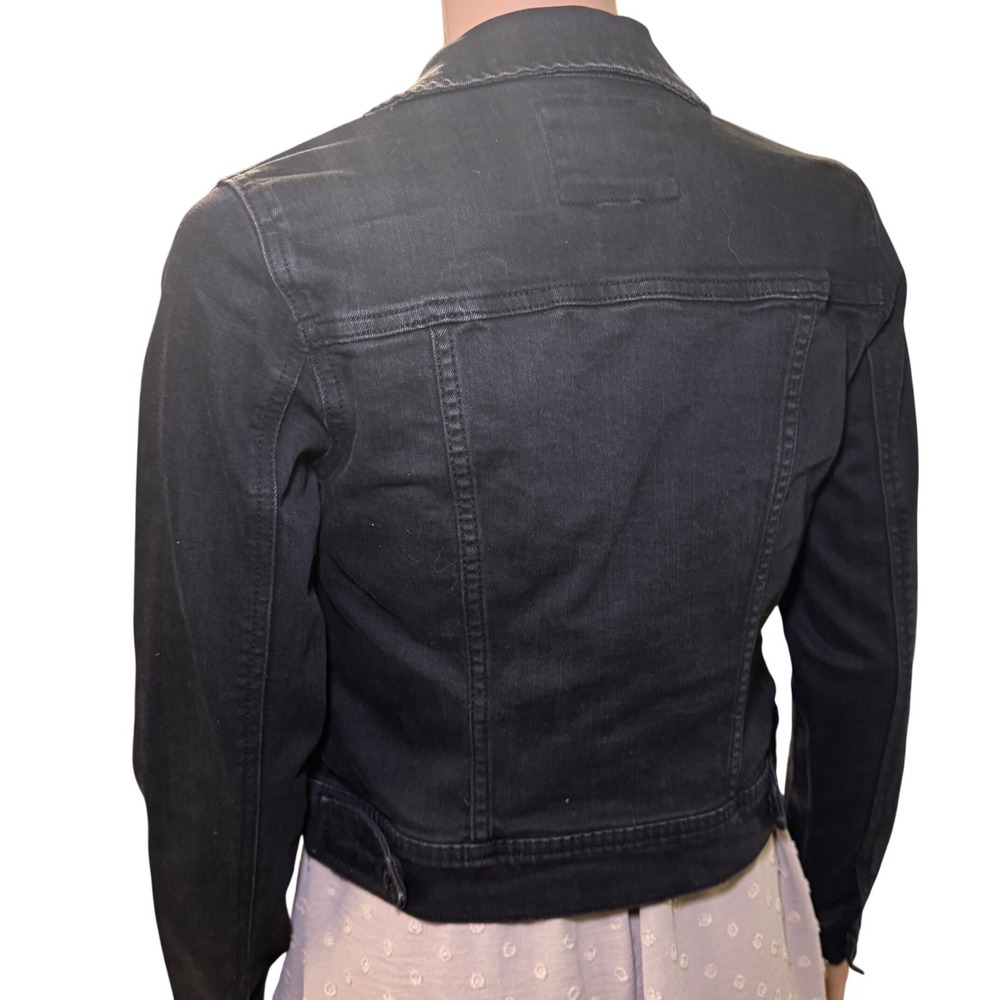 Wax Jean Womens Black Cropped Denim Trucker Jacket Style 90017 Size S - Picture 3 of 6